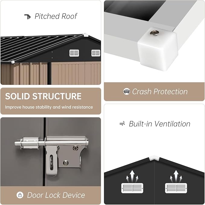 10X8FT Metal Storage Shed - Large Waterproof Tool Metal Shed with Lockable Doors & Vents, All-Weather Outdoor Sheds for Lawn Mower, Bike