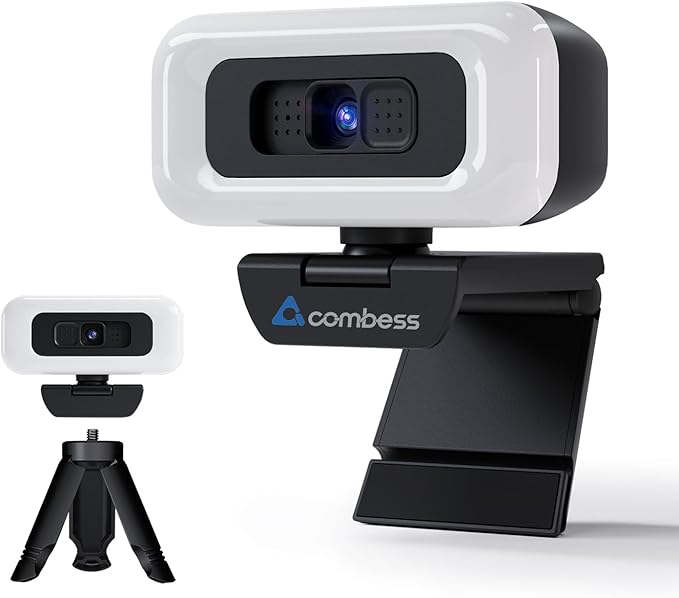 Webcam with Light, 1080p Webcam for PC with Microphone, USB Computer Camera for Desktop, Web cam with Tripod, Plug and Play, Adjustable Lighting