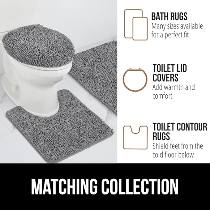 GORILLA GRIP Bath Rug Mat 54x24, Thick Soft Absorbent Chenille, Quick Dry Microfiber Mats, Rubber Backing Washable Shower Floor Rugs, Bathmat Runner, US Designed Bathroom Home Decor Accessories Grey