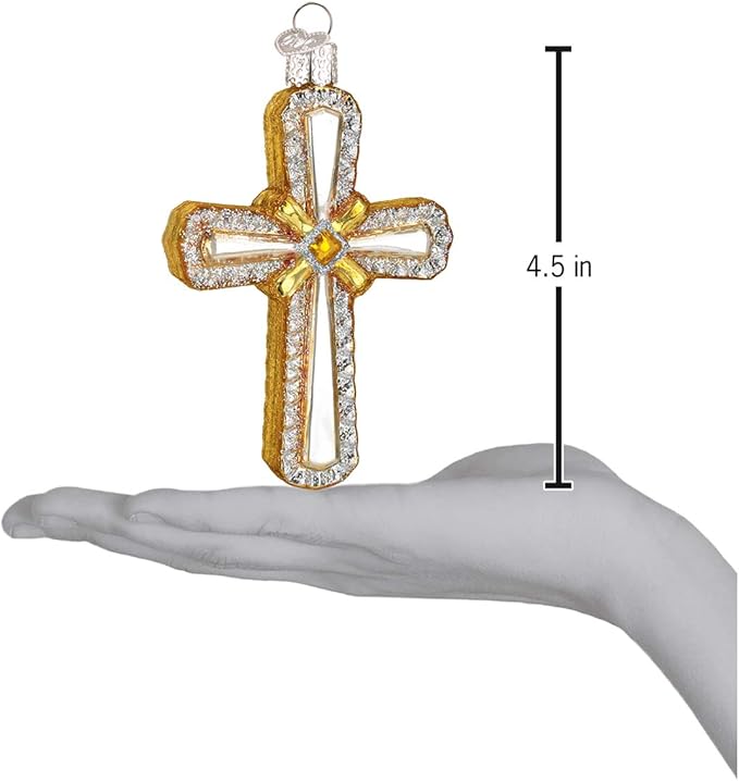 Old World Christmas Holy Cross Glass Blown Ornament for Christmas Tree, Handcrafted Holiday Decoration, Religion Collection