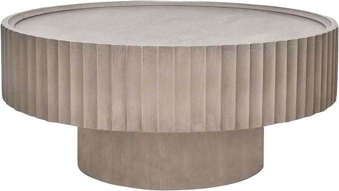 Round Coffee Table with Storage, 30.3” Fluted Drum Modern Living Room Table, Circle Wood Gray Center Tables, Accent Mushroom Shape Coffee Tables for Living Room, Apartment(30.3''L×13.7''H)
