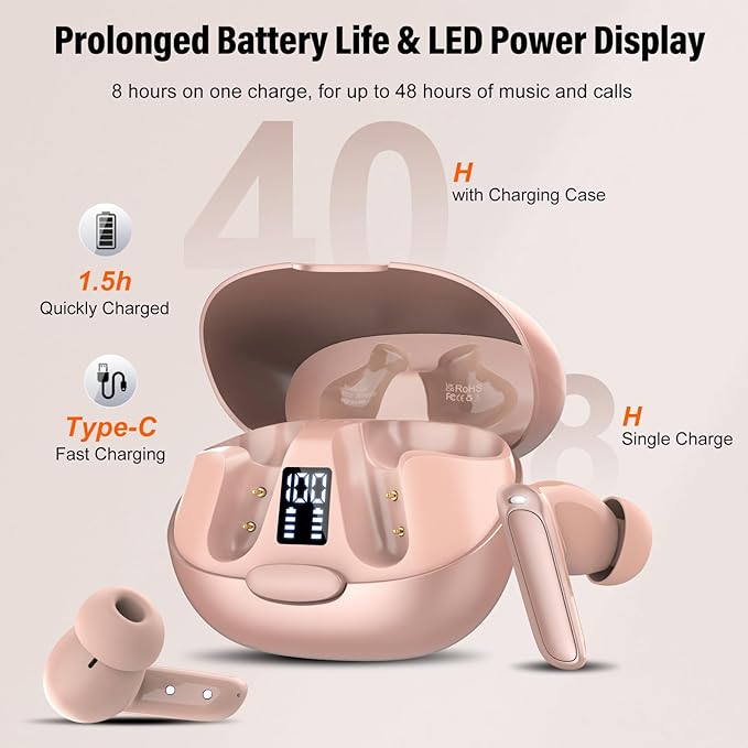 AI Language Translation Earbuds, 3-in-1 Translator Earbuds Real Time with 7 Translation Modes, with Audio and Video Call, 164 Language Bluetooth 5.3 Headphones Translating Device, Rose Gold