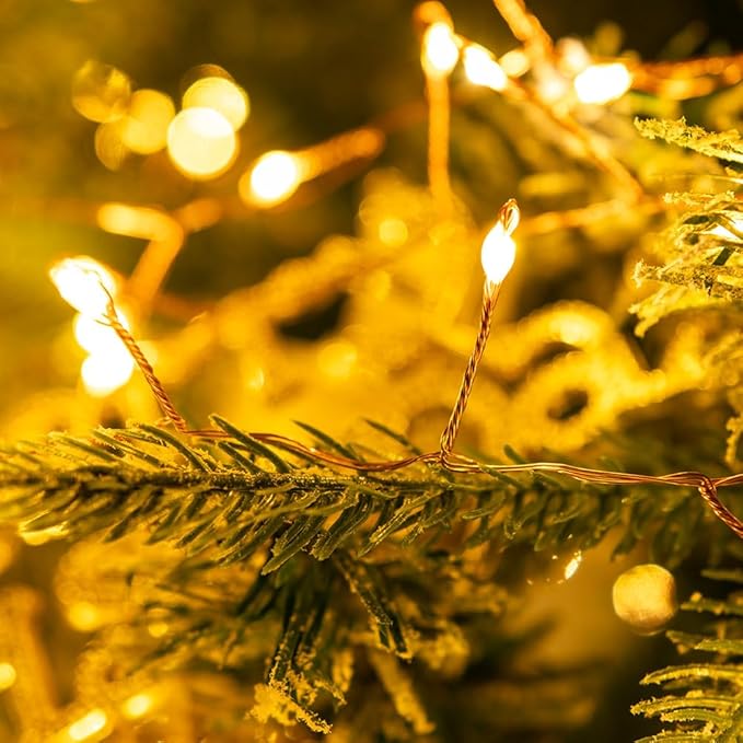 Plug in Firecracker Lights 33FT 300 LED Warm White Copper Wire Indoor Cluster Fairy Lights with Remote Timer for Bedroom, Living Room, Tree, Garden, Porch, Patio, Backyard, Christmas Tree