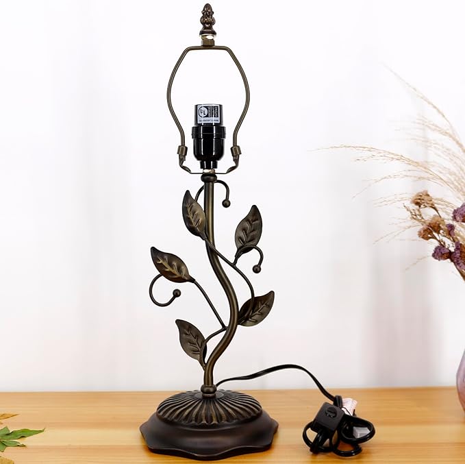 Table Lamp Base Replacement Only, Wide 6 Height 20 Inch, Fit for 8, 10, 12 Inch Tiffany Style Stained Glass Lampshade, Dark Bronze Finish,Resin, Push Switch On Cord(N (W6H20 Inch))