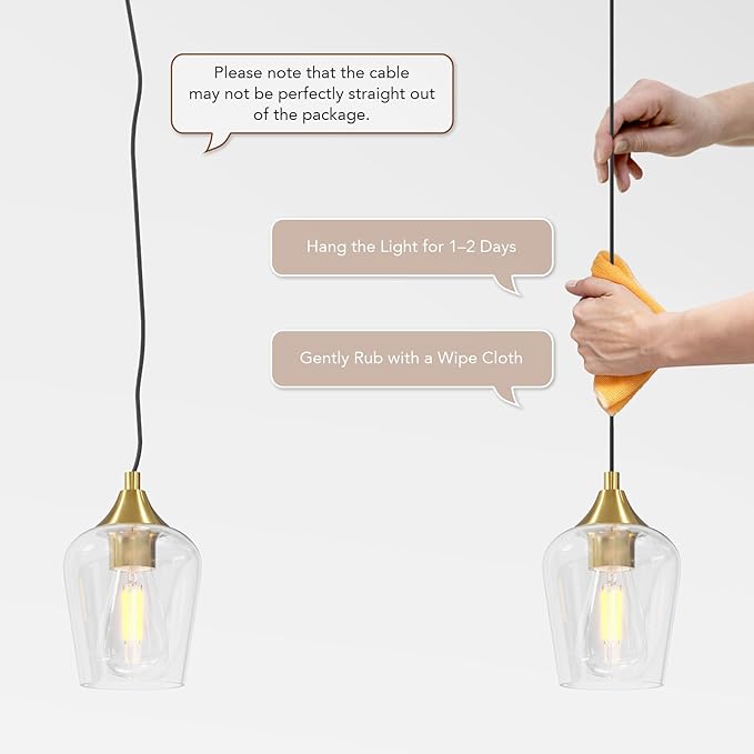VONLUCE Pendant Lights Kitchen Island, Brushed Gold Pendant Light Fixtures with E26 Base & Adjustable Cable, Modern Pendant Lighting with Glass Shade for Living Room Bedroom Hallway, 3 Packs