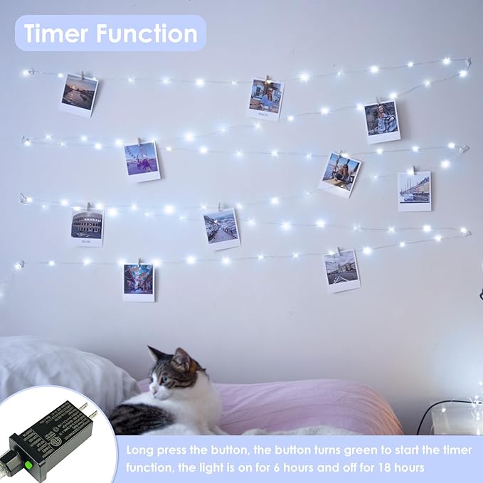 33Ft 100LED Fairy Lights Plug in, Waterproof String Lights Outdoor & Indoor 8 Modes with Timer, Christmas Light Bedroom Decor, Twinkle Light for Girl's Room Garden Christmas Decorations (Cool White)