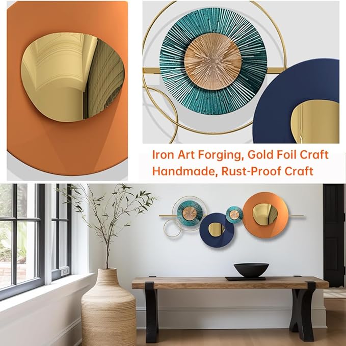 Metal Geometric Round Abstract Wall Art, Modern Orange Circle, Large, Hanging Wall Sculptures for Living Room, Bedroom & Outdoor (Orange)