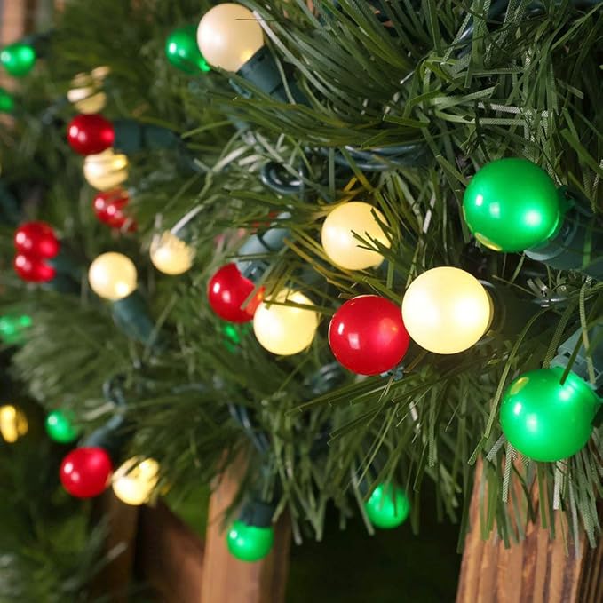 GlowVibe Red White and Green Christmas Lights Indoor 19FT 70 LED G15 Pearlized Glass Globe String Lights for Outdoor Christmas Tree Garden Patio Wedding Decor, 120V ETL Certified