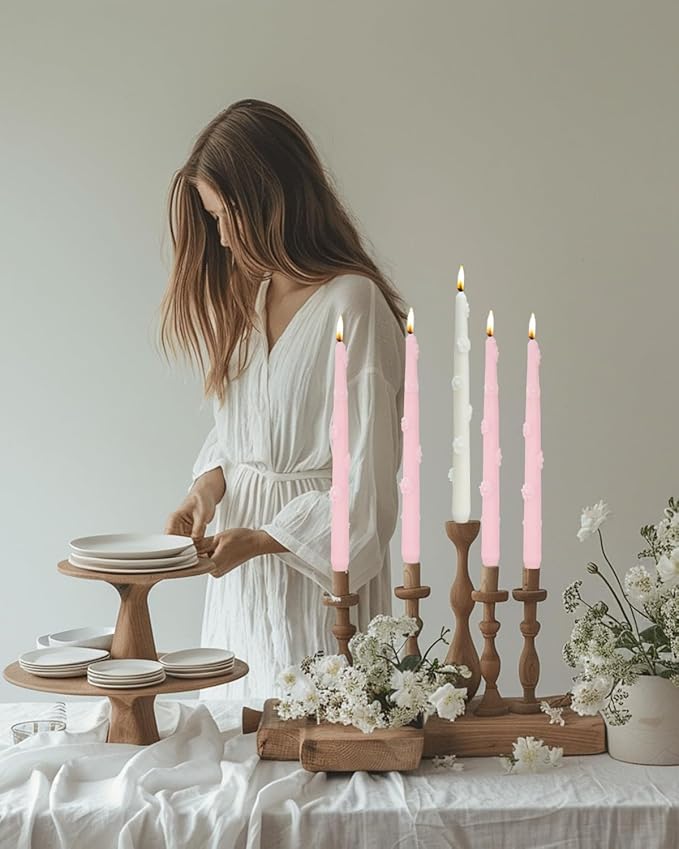 Ivory Candlestick Taper Candles Flower Soy Candles Unscented Wedding Party Wax Unscented Dinner Candle Dripless,10 inch,Set of 4,J2