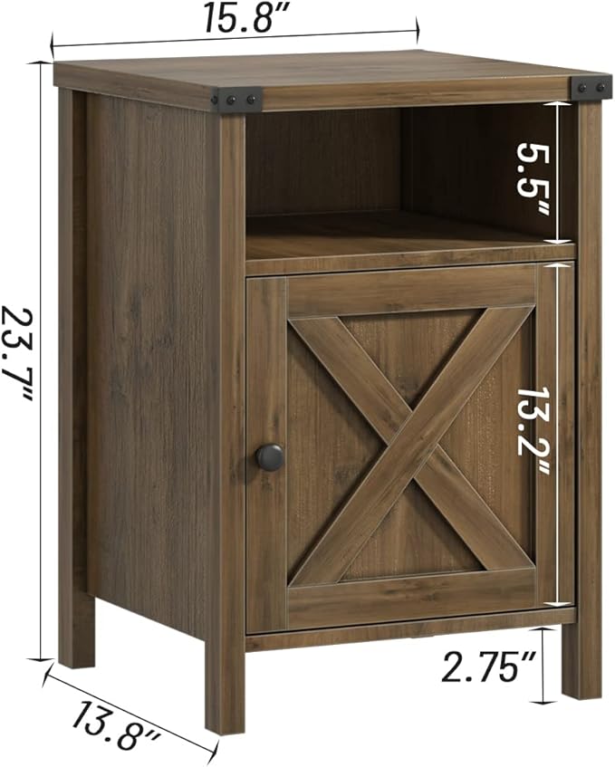 Catrimown Farmhouse, End Table, Nightstand, Side Table, Set of 2 End Table with Barn Door and Shelf, Rustic Oak Nightstand Set of 2, Bed Side Table End Tables for Living Room, Bedroom Room, Oak