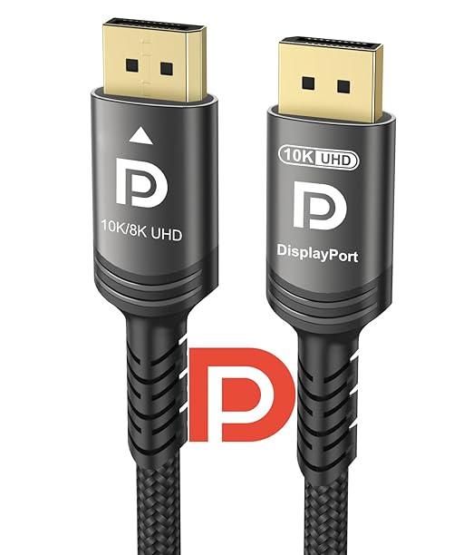 10K 8K DisplayPort 2.1 Cable 54Gbps 16.4 FT, Certified DP to DP Cord 4K 240Hz 165Hz 144Hz 120Hz 10K 8K 120Hz Nylon Braided UHBR HDCP2.3 FreeSync G-Sync RTX5090 Gaming Monitor PC Projector