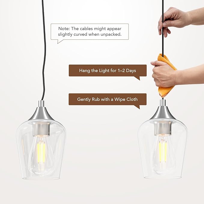 VONLUCE Pendant Lights Kitchen Island, Brushed Nickel Pendant Light Fixtures with E26 Base & Adjustable Cable, Modern Pendant Lighting with Glass Shade for Living Room Bedroom Hallway, 5 Packs