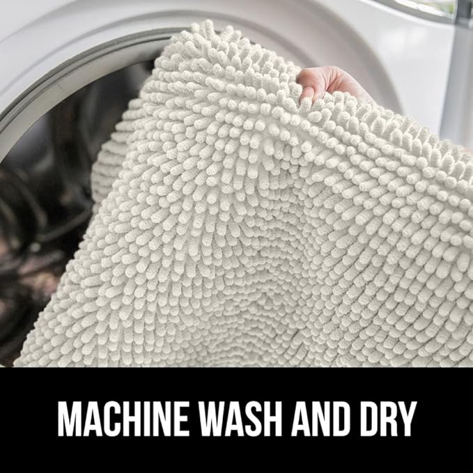 GORILLA GRIP Bath Rug Mat 48x17, Thick Soft Absorbent Chenille, Quick Dry Microfiber Mats, Rubber Backing Washable Shower Floor Rugs, Bathmat Runner, US Designed Bathroom Home Decor Accessories Ivory
