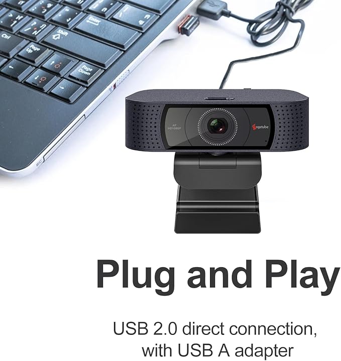 Angetube 1080P HD Webcam with Microphone, Computer Camera, 2 Mics, USB Type-A & A-to-C Adapter, Plug & Play USB PC Camera for Laptop, Web Cam for Online Calling, Zoom/Teams/Facetime, 2025 Version