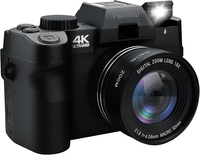 48MP Digital Camera 4K Video 3-Inch LED Display 16X Optical Zoom Auto Focus 180° Flip Screen, 4K Vlogging Cameras Fotograficas for YouTube with 32GB TF Card, 2 Batteries Black