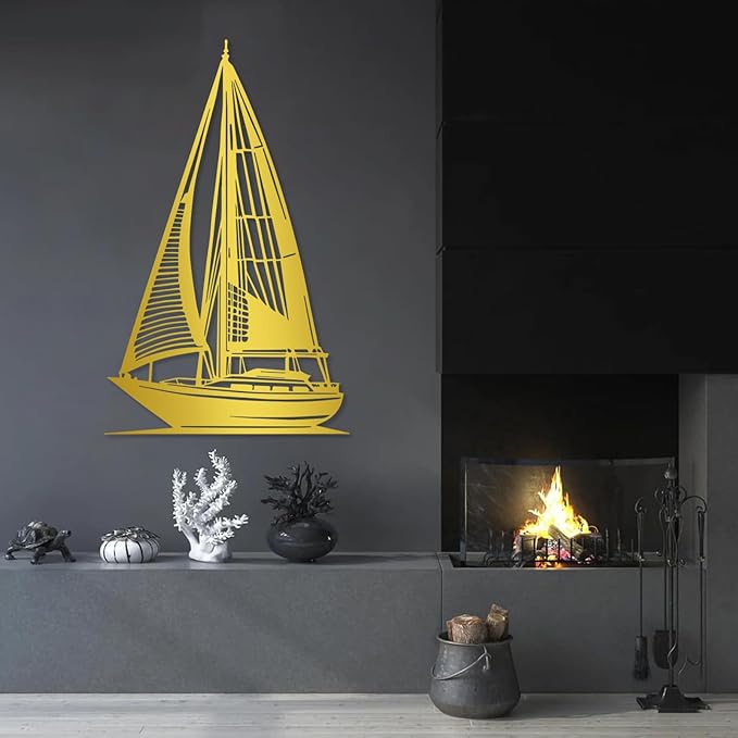 Sailboat Metal Wall Art, Sailboat Wall Decor, Boat Wall Decor, Beach Wall Art, Coastal Wall Decor, Nautical Wall Decor, Ocean Wall Art, Coastal Metal Wall Art, Beach Wall Decor for Bedroom (Silver, 22x35in|56x90cm)