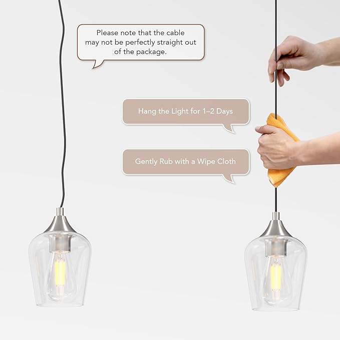 VONLUCE Pendant Lights Kitchen Island, Brushed Nickel Pendant Light Fixtures with E26 Base & Adjustable Cable, Modern Pendant Lighting with Glass Shade for Living Room Bedroom Hallway, 2 Packs