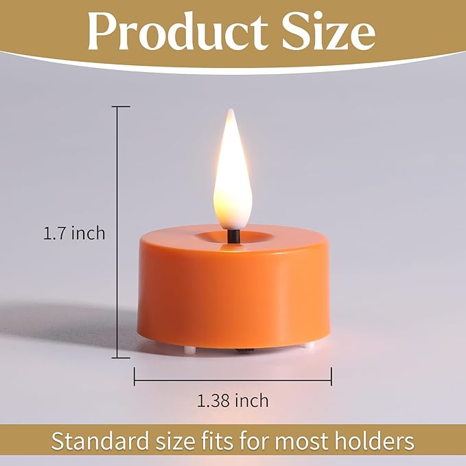 Eywamage Orange LED Tealights with Remote Batteries, Flickering Flameless Tea Votive Candles Christmas Decor Gift Set of 12