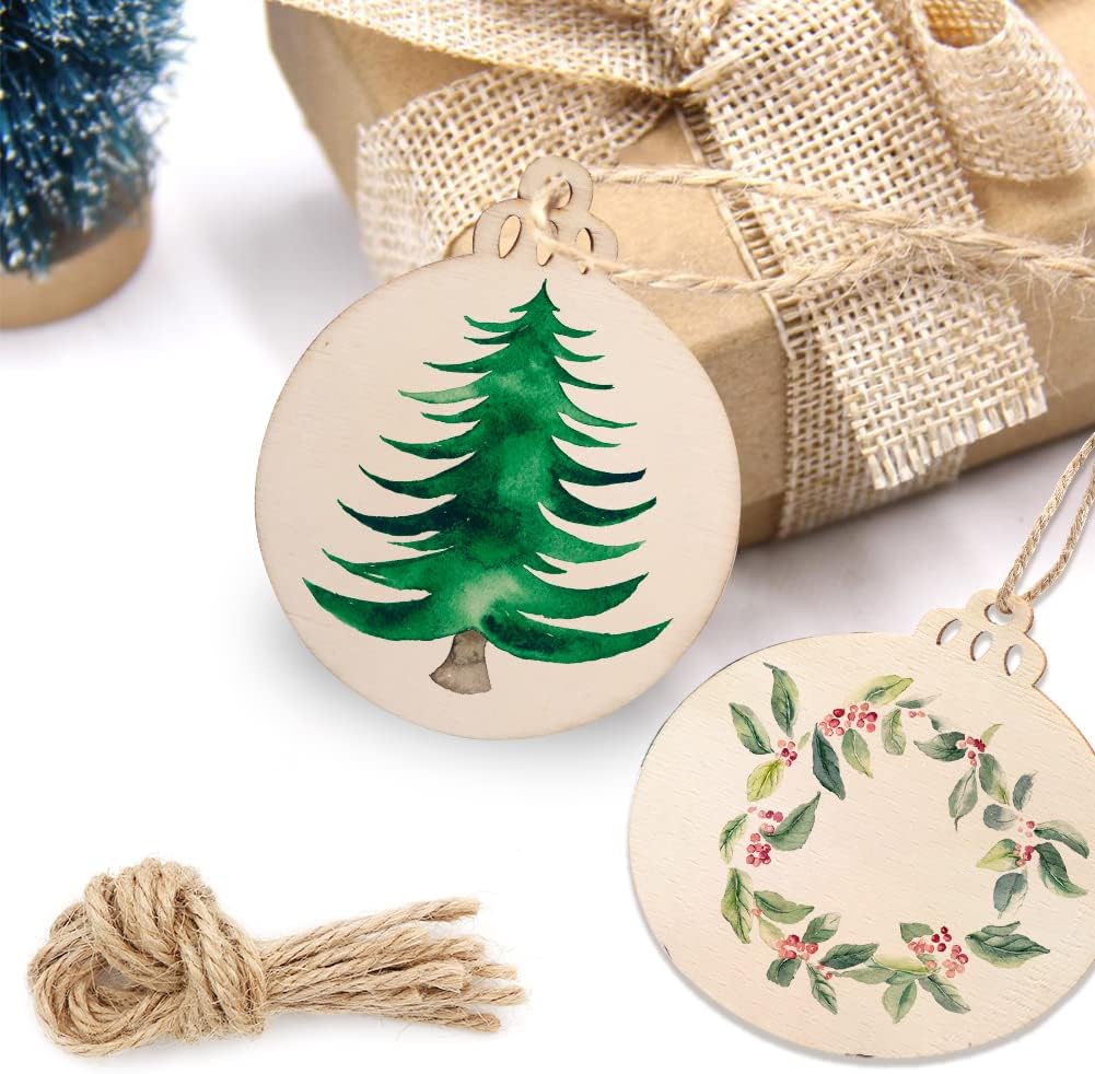 PartyTalk 30pcs Round Wooden Discs with Holes, 3" Unfinished Predrilled Natural Wood Slices for Crafts Centerpieces, Wooden DIY Christmas Ornaments Hanging Decorations