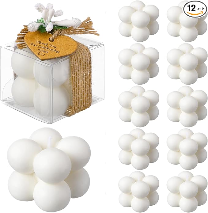 MTLEE Mini Bubble Candles Wedding Favors Gifts for Guests 1.57" x 1.38" Bubble Candles with Cards Dried Flowers DIY Gift Set for Baptism Party Bridal Shower Thank You Gifts (White,12 Sets)