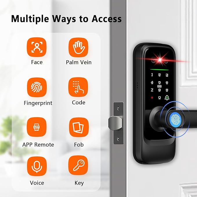 Smart Lock with Face Recognition, 3-in-1 Camera+ Doorbell+ Keyless Entry Door Handle, Palm Vein, Fingerprint, Keypad, WiFi Electronic Knob for Front Door and Bedroom,Motion Sensor,Tuya App