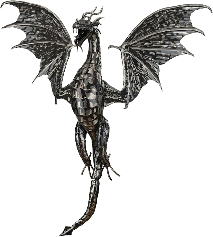 Regal Art & Gift Dragon Metal Wall Décor for Home - Large Wall Hanging Decorative Accent | Indoor Outdoor Metal Wall Art | Weather Resistant Sculpture for Living Room, Patio or Garden, Pewterr