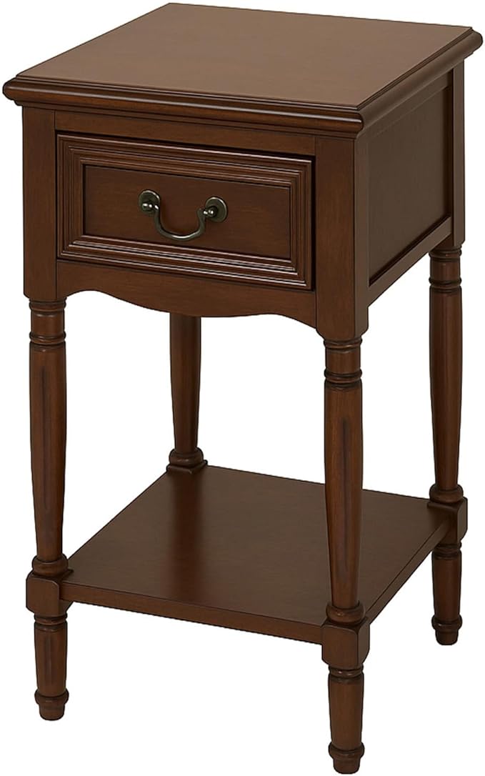 Urban Designs Wooden Accent Table/Nightstand with Drawer and Bottom Shelf – 29" H, 16" L x 16" W - Brown