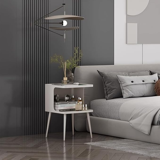Metal Side Table,Modern end Table,Bedside Table,Small nightstand with Storage Shelf for Bedroom Living Room Small Space (White)