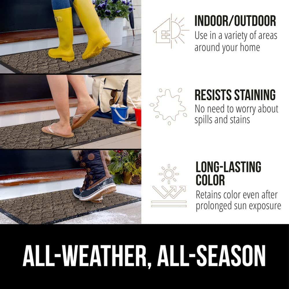 GORILLA GRIP 100% Waterproof All-Season WeatherMax Doormat US Designed Natural Rubber, Stain and Fade Resistant, Low Profile Indoor Outdoor Door Mats, Easy Clean Patio Mat, 17x29, Latte Quatrefoil