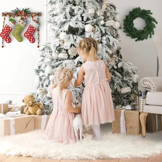 Christmas Tree Skirt, 60 inches Snow White Tree Skirt Decoration for Xmas Faux Rabbit Fur
