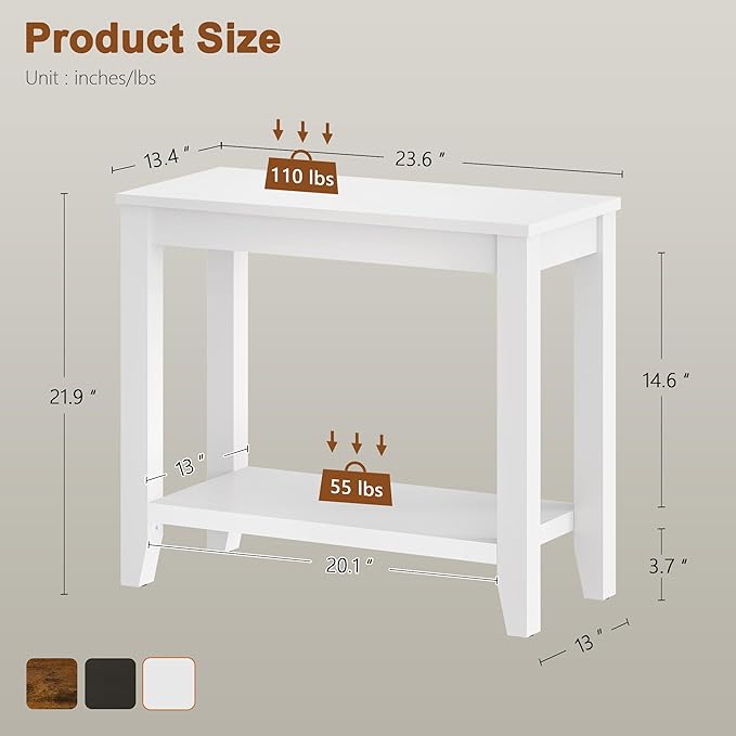 Hoctieon End Table with Double Storage Shelves, Sturdy Wooden Side Table for Living Room, Bedroom, Modern Nightstand Sofa Table for Small Spaces, White