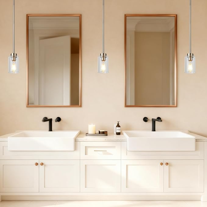 Kitchen Island Pendant Lighting Adjustable Hanging Ceiling Lamp Brushed Nickel Finish with Clear Glass Shade for Bar Dining Room Corridor Living Room Bedside 2Pack