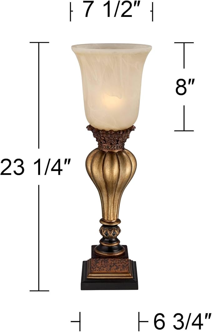 Regency Hill Sattley Traditional Accent Table Lamp 23 1/4" High Light Gold Uplight Floral Alabaster Glass Shade for Bedroom Living Room Nightstand Bedside Night Stand Office Kids Room