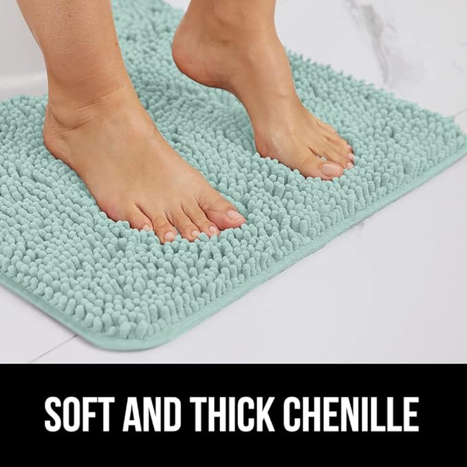 GORILLA GRIP Bath Rug Mat, Thick Soft Absorbent Chenille, Quick Dry Microfiber Mats, Rubber Backing Washable Shower Floor Rugs, US Designed Bathroom Bathmat Home Decor Accessories, 24x17, Seablue