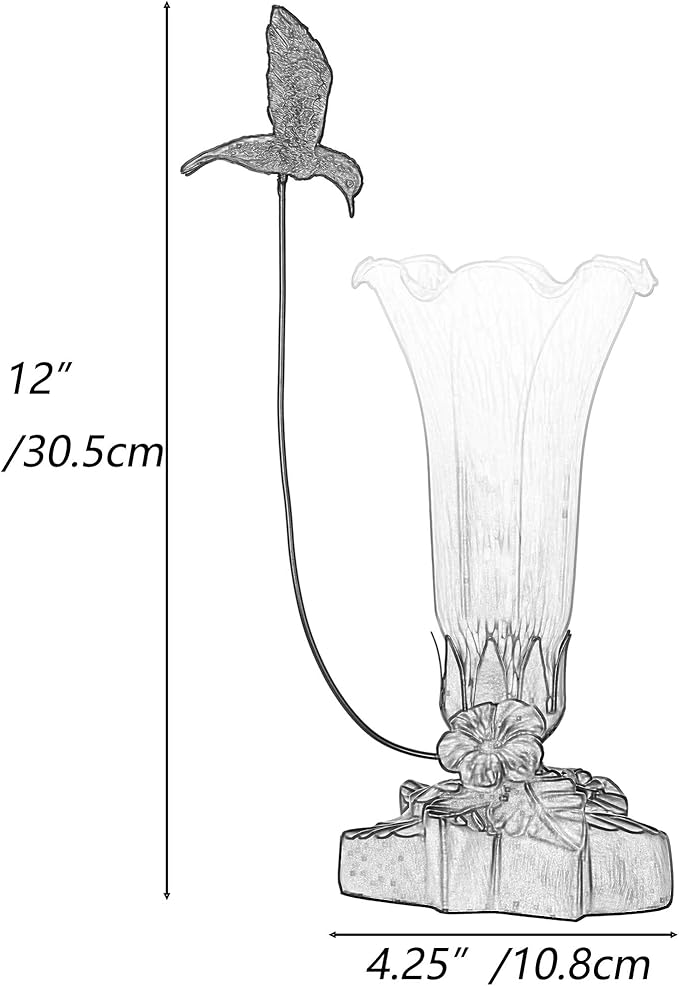 Bieye LL07 Hummingbird Flying Over Lily Flower Blown Glass Table Lamp for Home Decor (White Yellow, 4.25Wx12H)