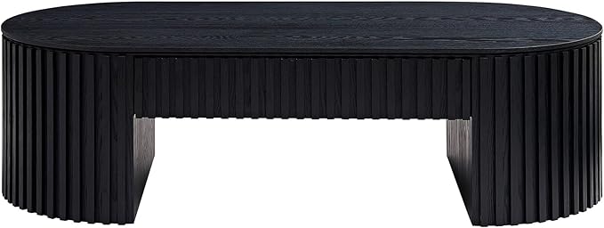 WILLIAMSPACE 51.18" Black Oval Coffee Table with Drawer, Modern Luxury Wood Center for Living Room, Accent Side End for Apartment, 51.15" x 23.62" x 14.56" (Black)
