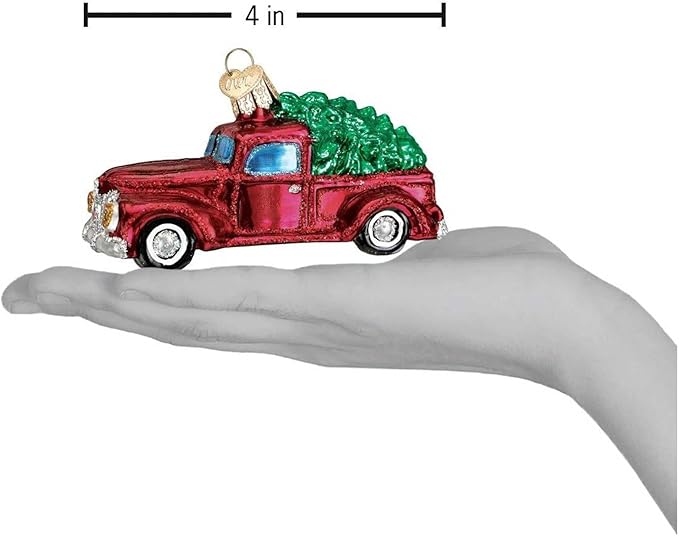 Old World Christmas Old Truck with Tree Glass Blown Ornament for Christmas Tree, Handcrafted Holiday Decoration, Transportation Collection