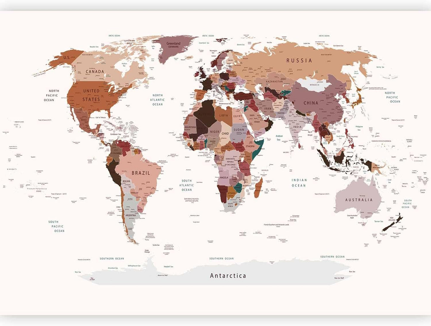 artgeist Premium Wall Mural World Map 177x124 in - XXL Non-Woven Wallpaper Fleece Wall Decor Photo Print Picture Image Design Home Map of The World k-B-0001-a-d