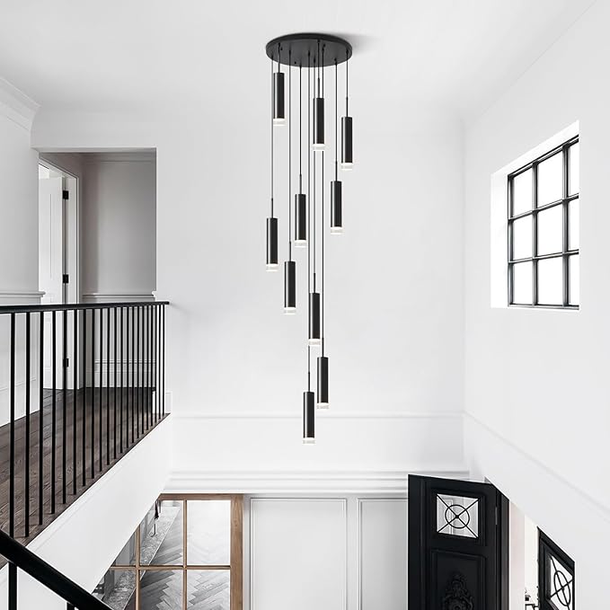 KCO Lighting Matte Black Pendant Lighting Long Tube Pendant Light Cluster Pendant Light Chandelier Modern Farmhouse Hanging Lights for Kitchen Dining Room Stairway