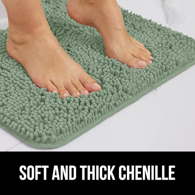 GORILLA GRIP Bath Rug Mat 48x17, Soft Absorbent Chenille, Quick Dry Microfiber Mats, Rubber Backing Washable Shower Floor Rugs, Bathmat Runner, US Designed Bathroom Home Decor Accessories Sage Green