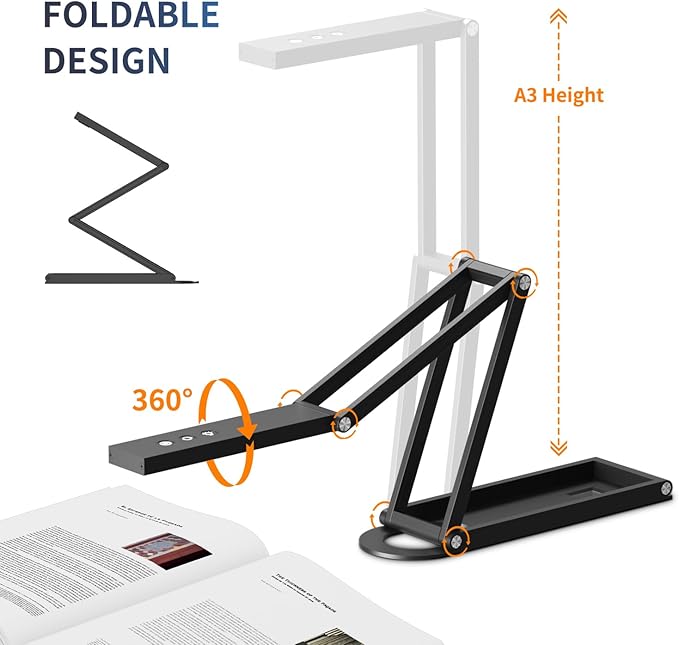 NetumScan 4K USB Book Document Camera & Webcam with Built-in Microphone & AutoFocus, USB Visualiser A3-Size, Built-in 3-Level LED, Foldable for Web Distance Learning&Teaching Compatible MacOS&Windows