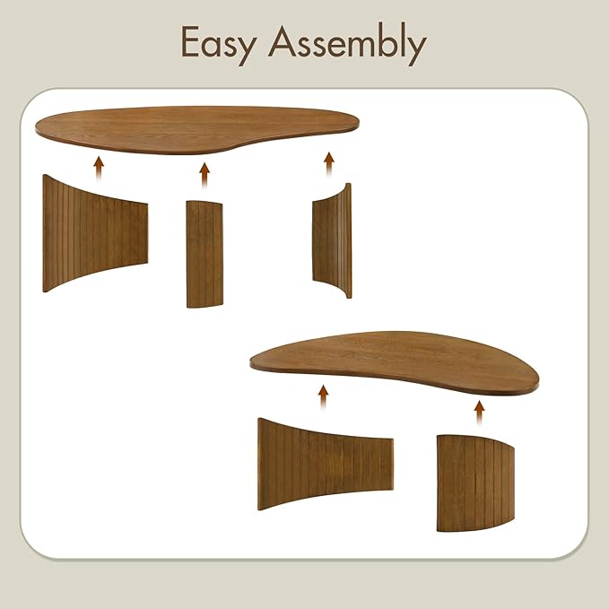 Walnut Nesting Coffee Tables Set of 2, Mid Century Modern Center Table with Fluted Wooden Legs and Oval Mango Shape for Living Room, Small Apartment