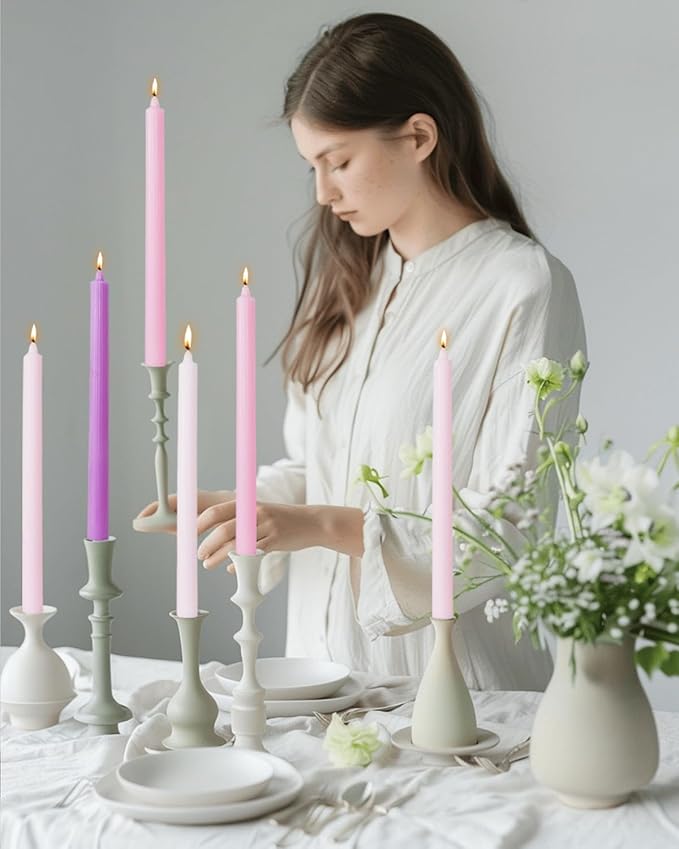 Pink Taper Candles 10.5 inch Pastel Candle Sticks Unscented Driples Tapered Candle Ideal as Dinner Candles Smokeless Long Burning,Set of 12
