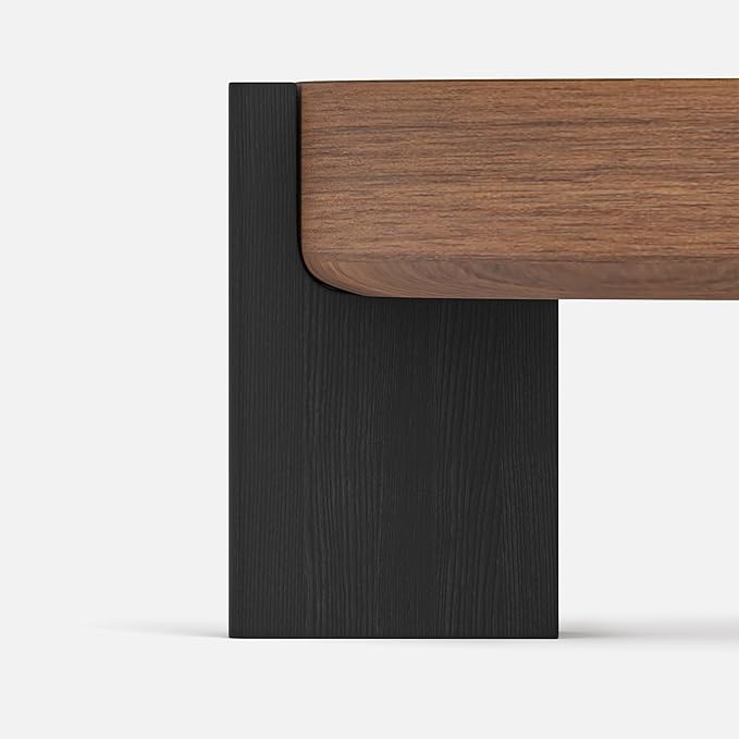 Round Wood Coffee Table Set of 2 Modern, Thickened Top & Leg Supports, Center Coffee Table and Glass Top End Table Sets for Living Room, Small Spaces, Home Office, Easy Assembly, Black & Walnut