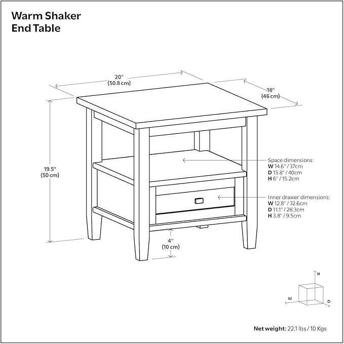 SIMPLIHOME Warm Shaker End Table - 20 inch Wide Solid Wood Square Accent Table in Distressed Coastal Blue, Transitional Side Table for Living Room or Bedroom with Drawer, Open Shelf and Tapered Legs