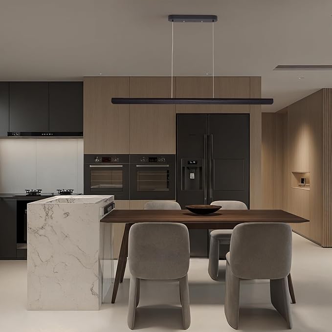39inch Integrated Led Pendant Light,24w Dimmable Wood Linear Pendant Lighting,Led Modern Island Light with Black Finish,for Kitchen Island,Dining Room,Billiard & Pool Lights