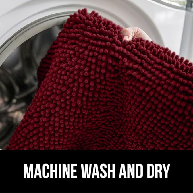 GORILLA GRIP Bath Rug Mat 48x17, Soft Absorbent Chenille, Quick Dry Microfiber Mats, Rubber Backing Washable Shower Floor Rugs, Bathmat Runner, US Designed Bathroom Home Decor Accessories Burgundy