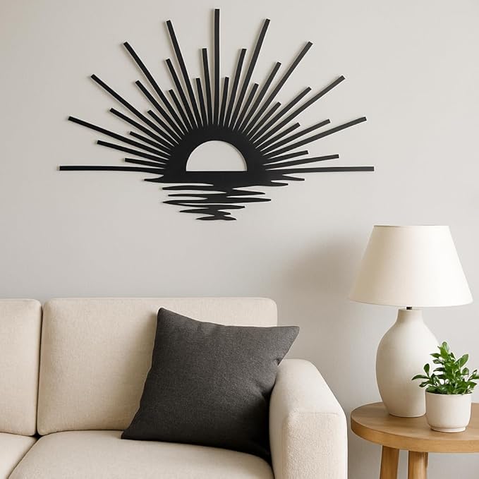 Sun Lines Metal Wall Art, Minimalist Black Sunrise Wall Decor, 3D Shadow Effect, Ready to Hang, Steel Wall Sculpture for Living Room, Bedroom or Entryway