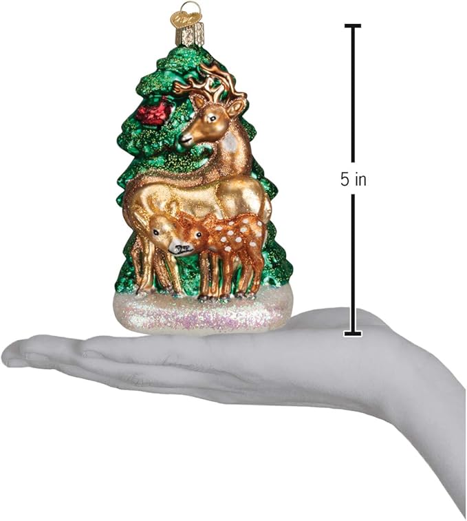 Old World Christmas Animal Collection Glass Blown Ornaments for Christmas Tree Deer Family 5 x 5 x 5 inches