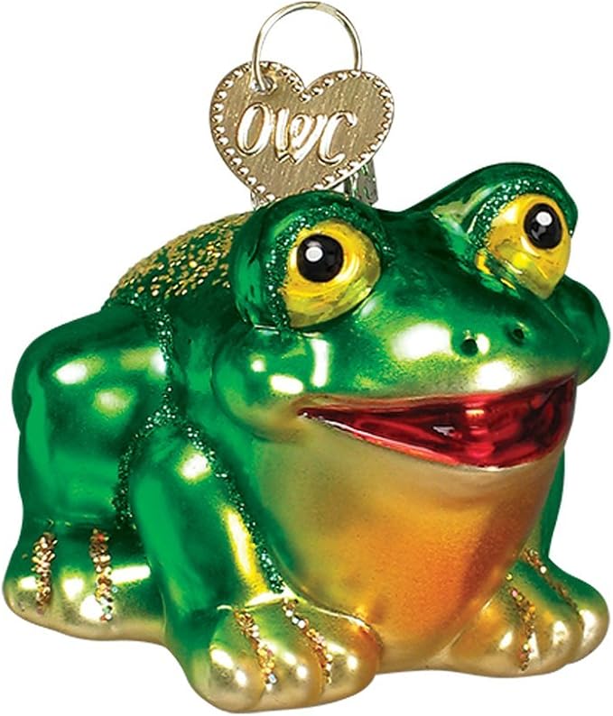 Old World Christmas Hop-Along Frog Glass Blown Ornament for Christmas Tree, Handcrafted Holiday Decoration, Wildlife Animal Collection